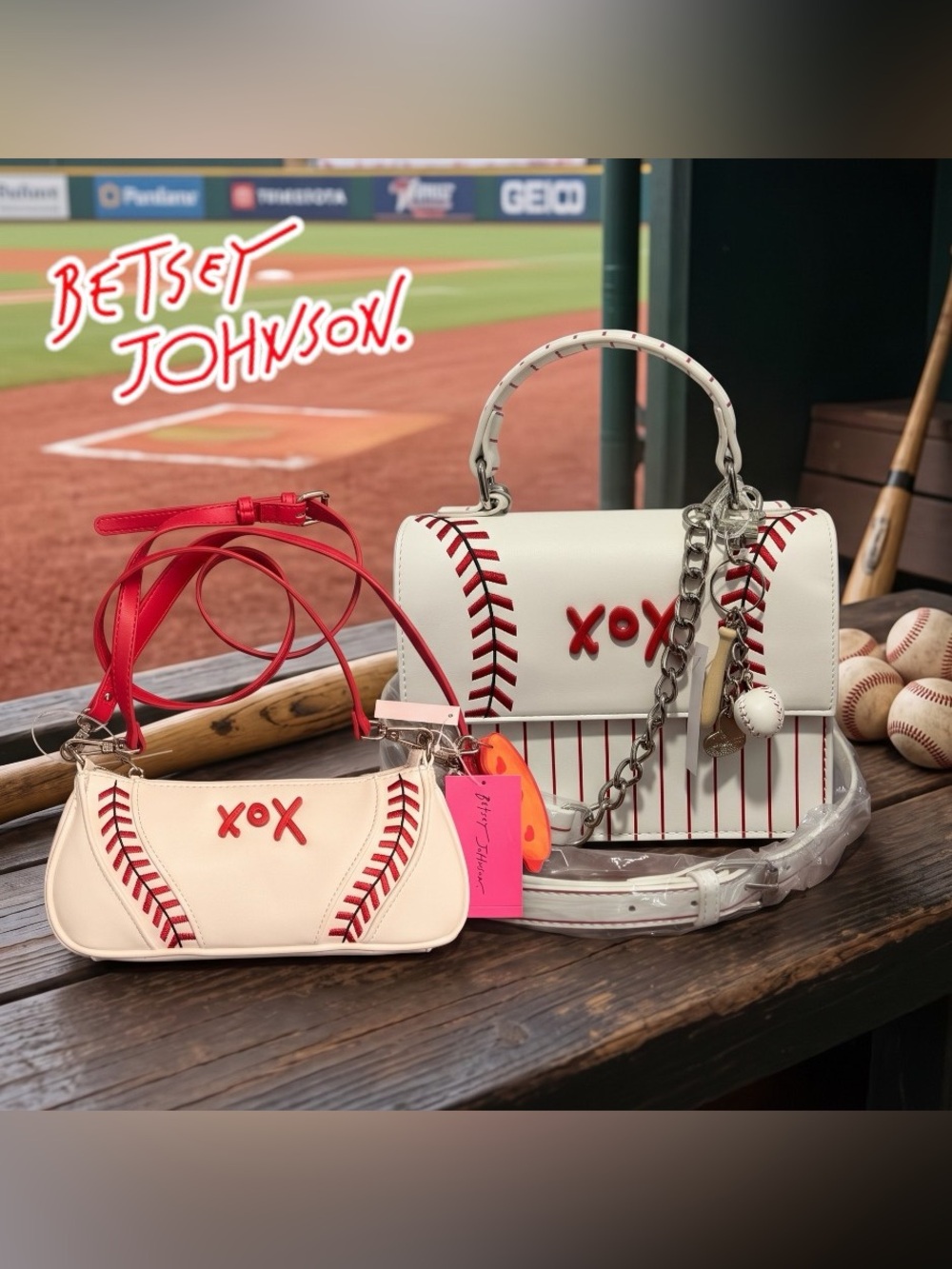 2026 Betsey Johnson "Home Run" KBaseball Shoulder Purse Bag BUNDLE (2 Purses)